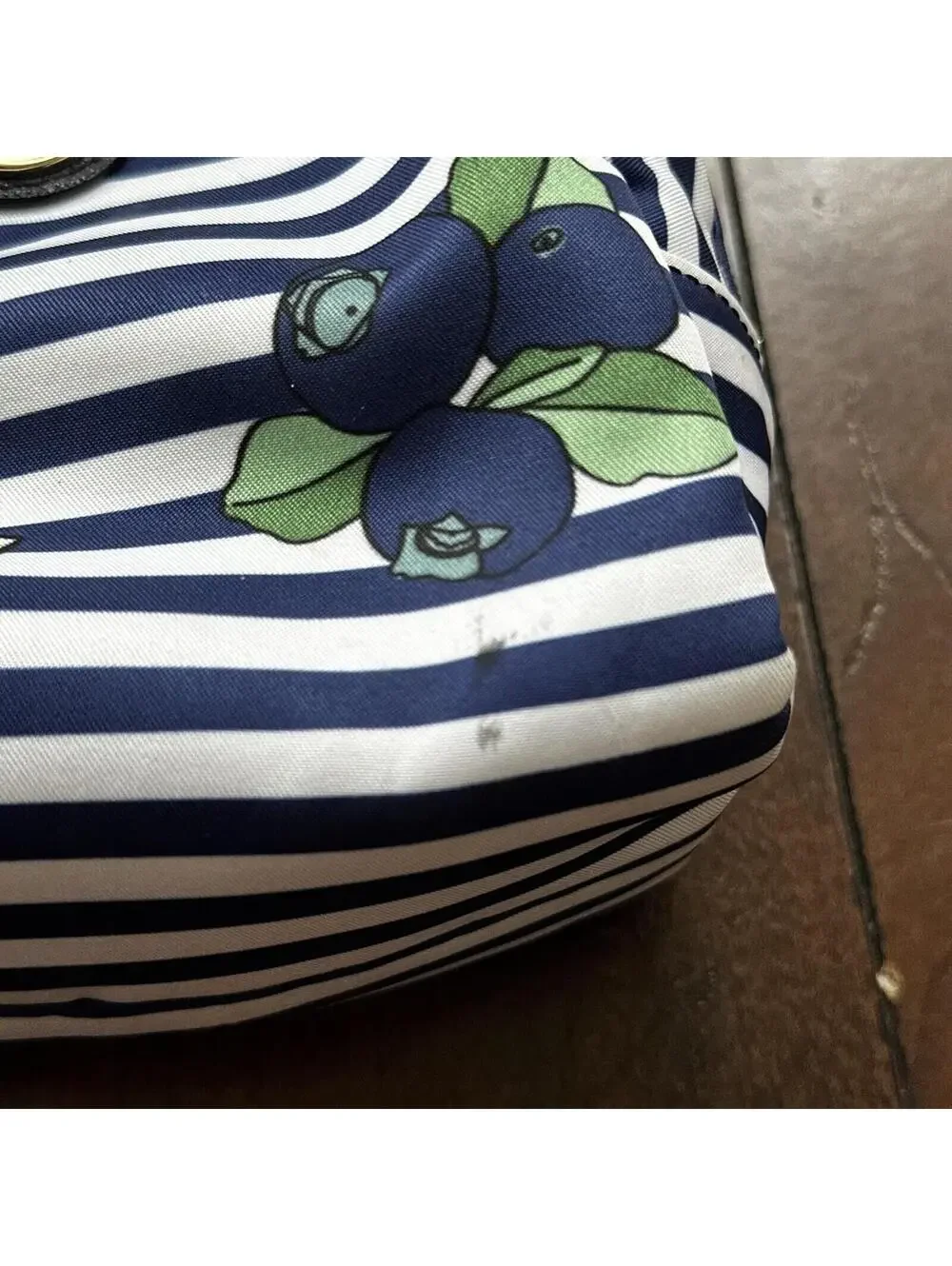 Tory Burch Printed Nylon Cosmetic Case Blue Fruits Wild Cute Print Berries